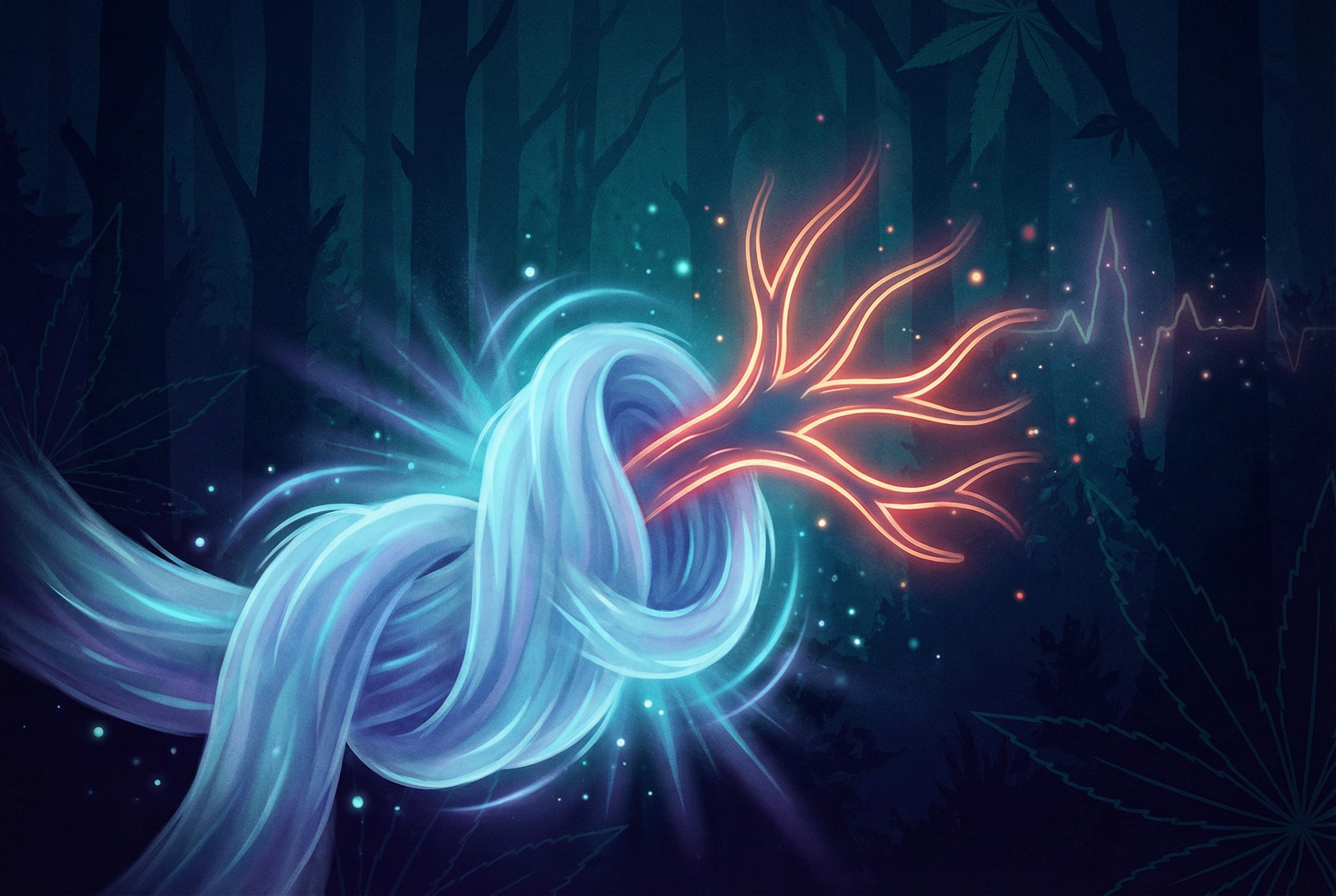 A conceptual illustration of a nerve ending being wrapped in a soft, cooling blue insulation. The background is dark, emphasizing relief.